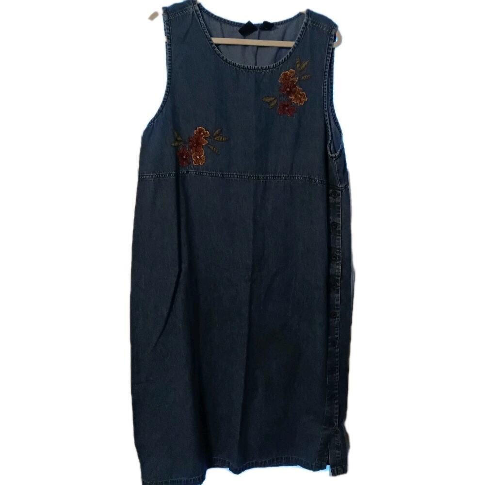Erika Denim Dress Sz. 1X Embroidered Lagenlook Cottage Boho Side Button